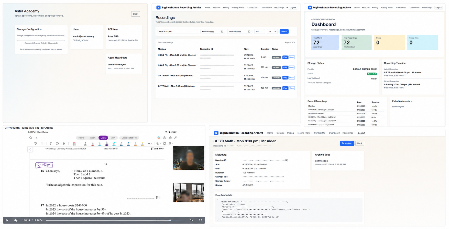 Merged platform overview showing archive workflow across screens